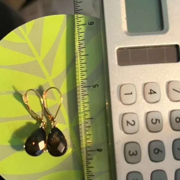 14k gold and Smokey topaz teardrop Earrings - Picture 3 of 4
